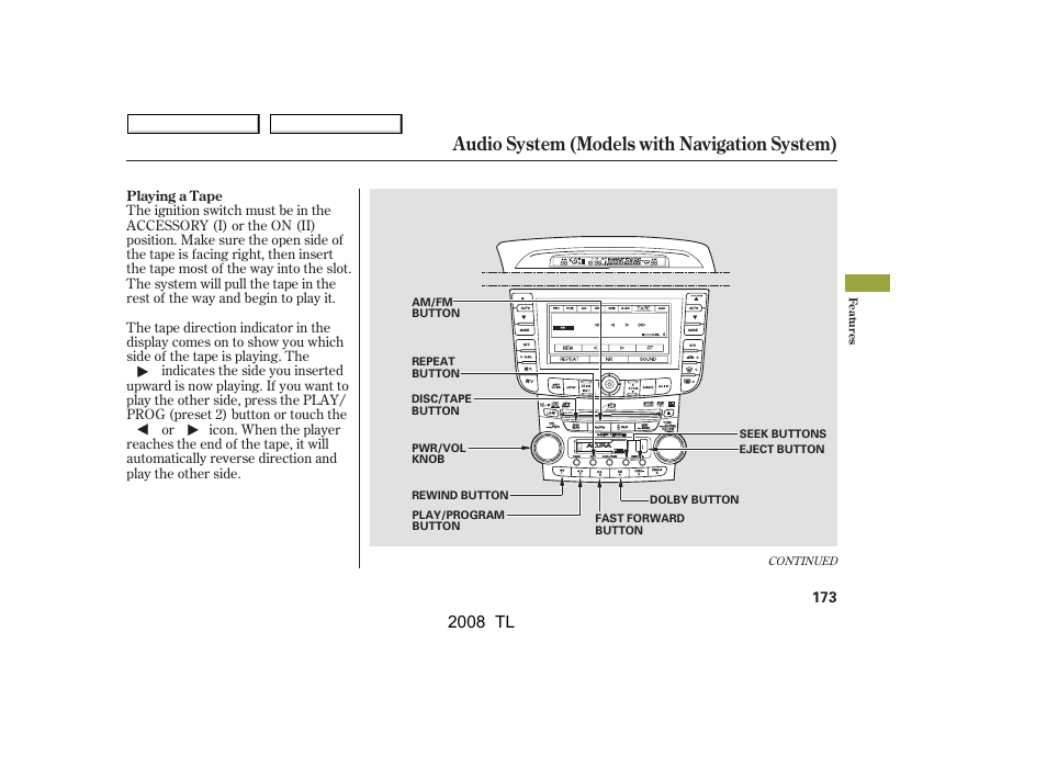 Audio system (models with navigation system), 2008 tl | Acura 2008 TL User Manual | Page 176 / 376