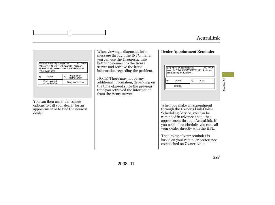 Acuralink | Acura 2008 TL User Manual | Page 230 / 376