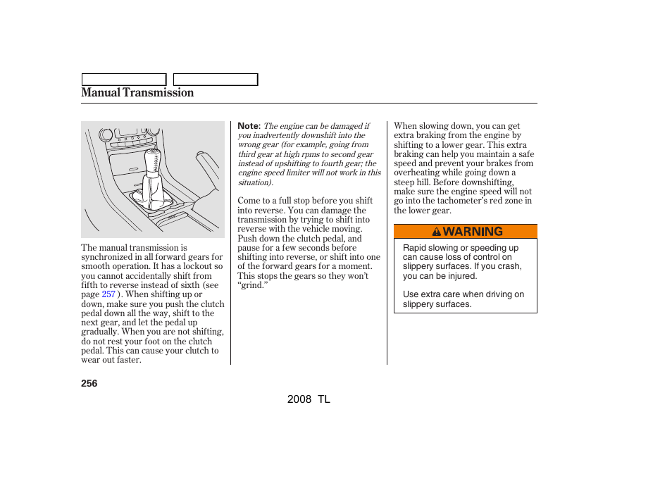 Manual transmission | Acura 2008 TL User Manual | Page 259 / 376