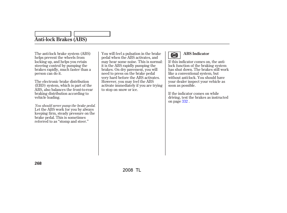 Anti-lock brakes (abs) | Acura 2008 TL User Manual | Page 271 / 376