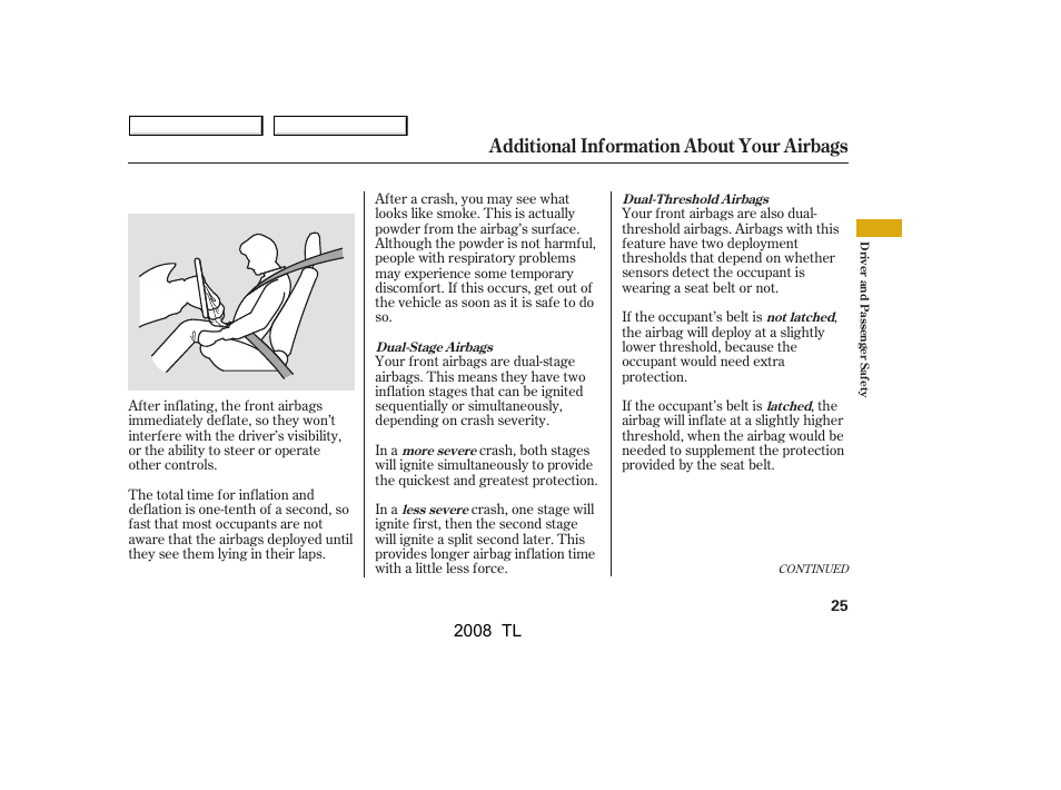 Additional information about your airbags, 2008 tl | Acura 2008 TL User Manual | Page 28 / 376
