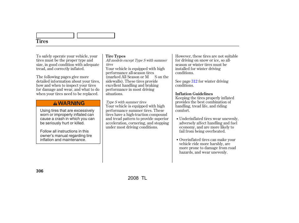 Tires | Acura 2008 TL User Manual | Page 309 / 376