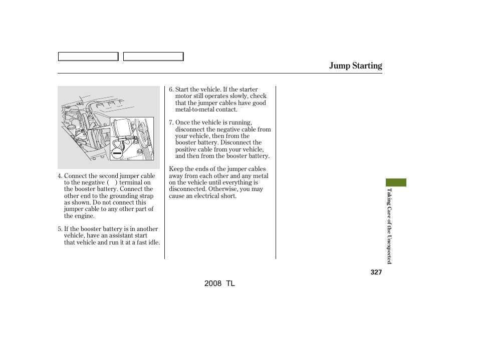 Jump starting, 2008 tl | Acura 2008 TL User Manual | Page 330 / 376