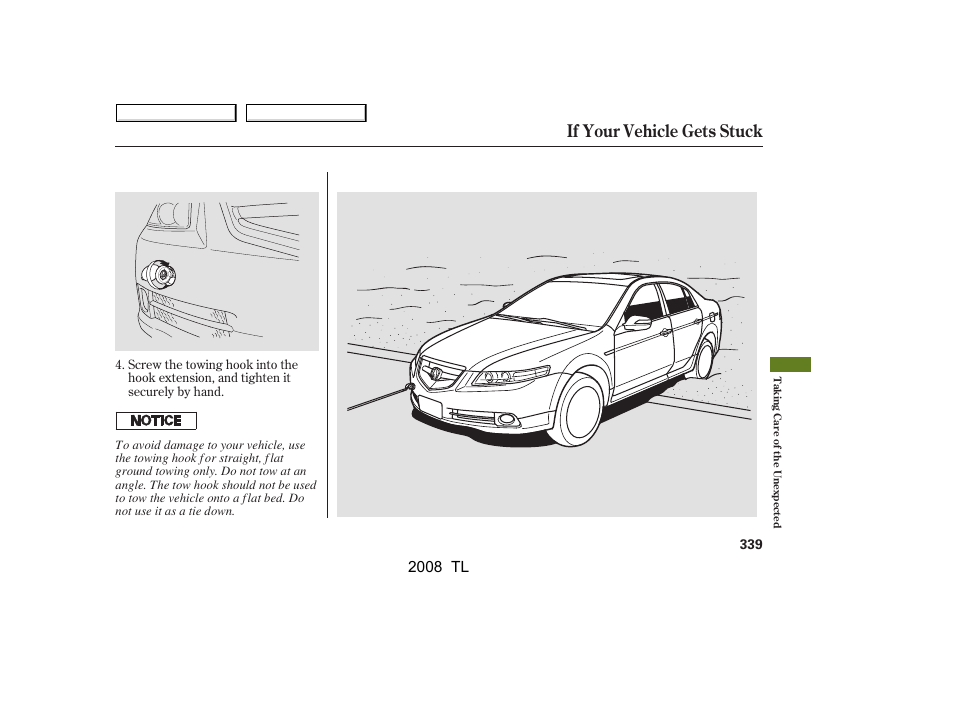 If your vehicle gets stuck, 2008 tl | Acura 2008 TL User Manual | Page 342 / 376