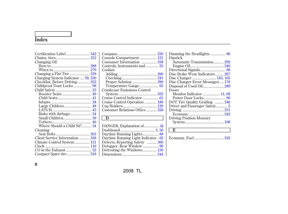 Index | Acura 2008 TL User Manual | Page 367 / 376