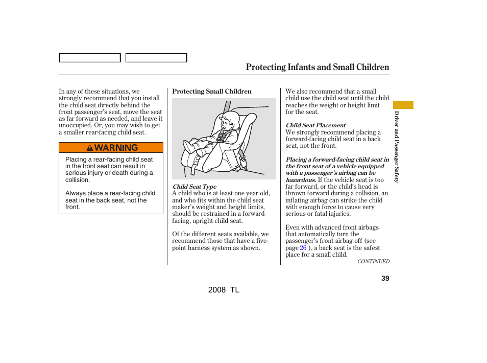 Protecting infants and small children, 2008 tl | Acura 2008 TL User Manual | Page 42 / 376