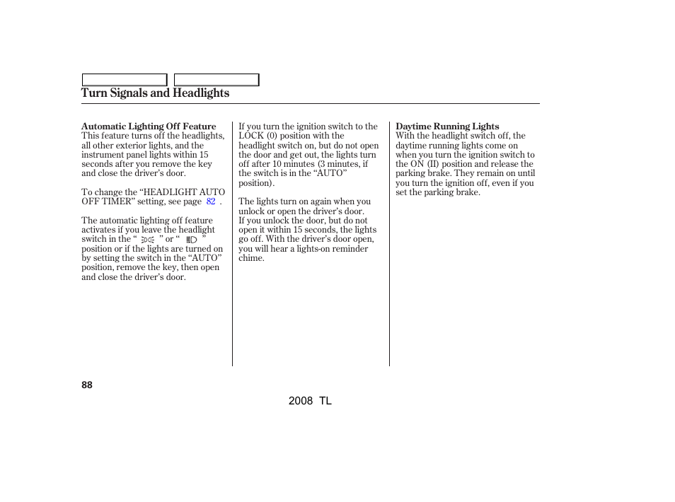 Turn signals and headlights | Acura 2008 TL User Manual | Page 91 / 376