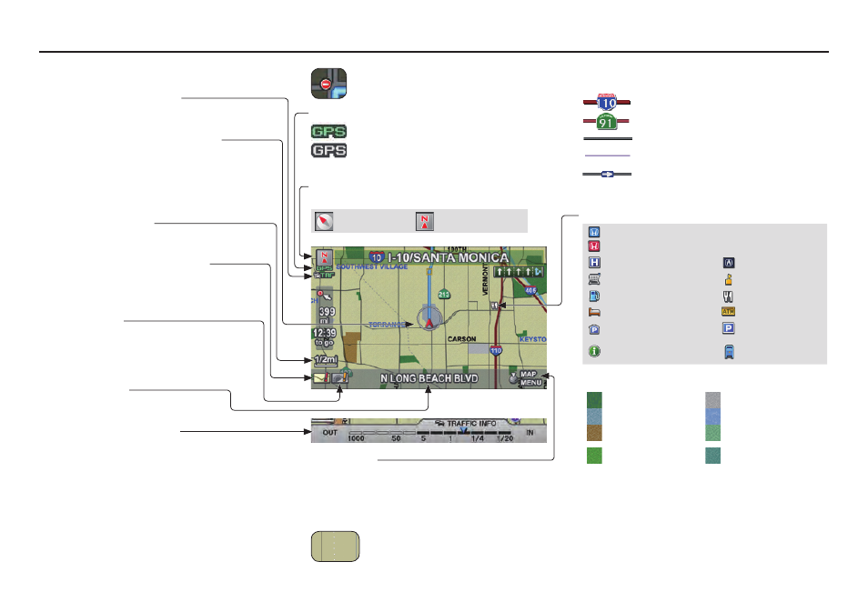 Getting started, 2010 tl, Map screen legend | Acura 2010 TL Navigation User Manual | Page 20 / 174
