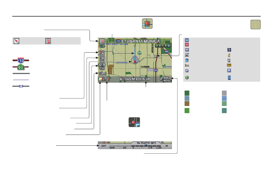 Driving to your destination, 2010 tl, Map screen legend | Acura 2010 TL Navigation User Manual | Page 55 / 174