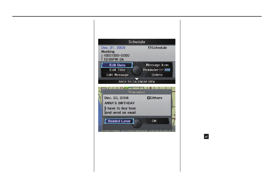 Enter (pg, Information features, 2010 tl | Acura 2010 TL Navigation User Manual | Page 86 / 174