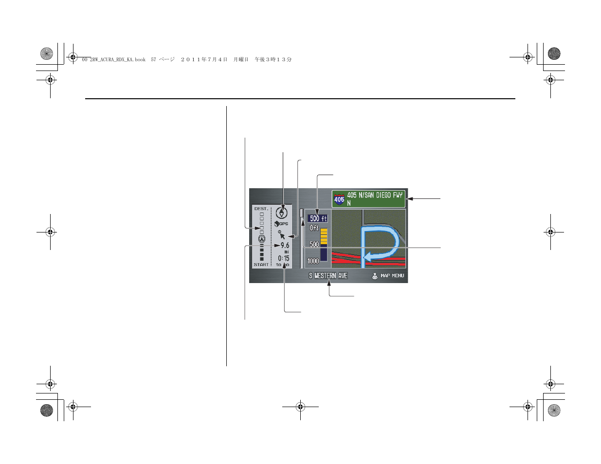 Driving to your destination | Acura 2012 RDX Navigation User Manual | Page 58 / 176