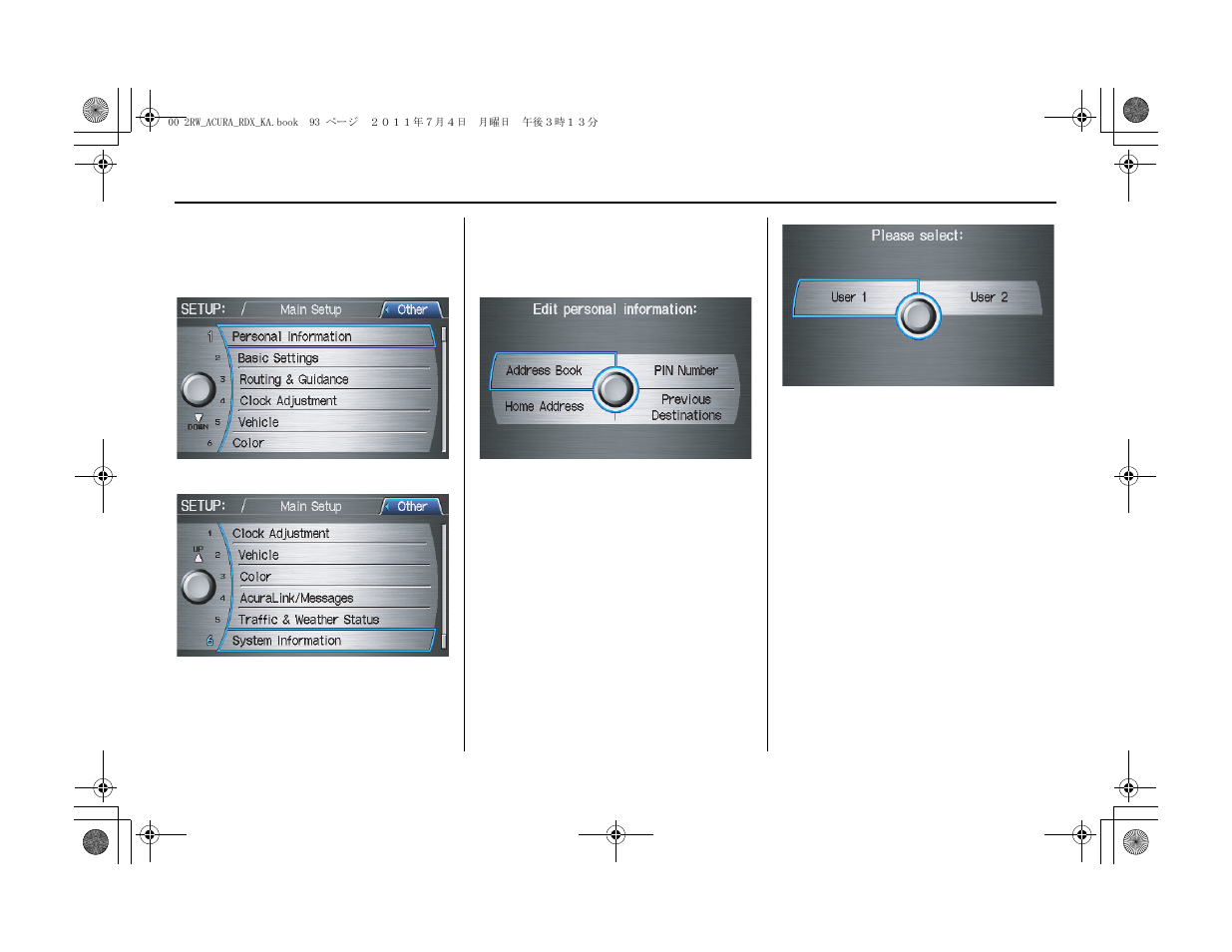 System setup | Acura 2012 RDX Navigation User Manual | Page 94 / 176