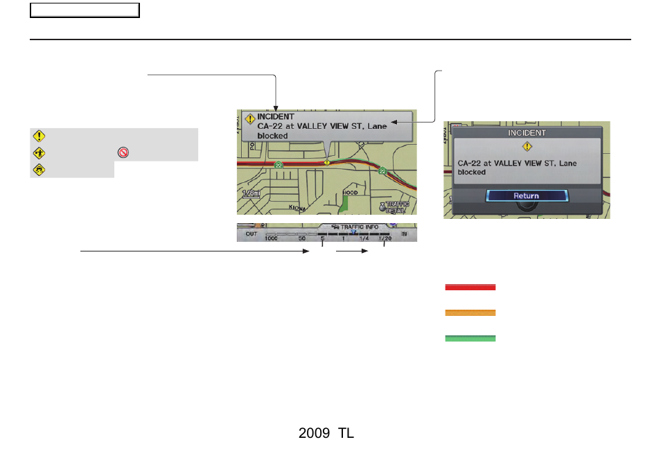 Getting started, 2009 tl, Traffi c display legend | Acura 2009 TL Navigation User Manual | Page 22 / 172