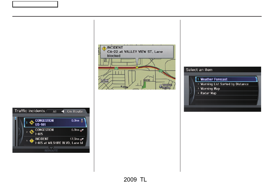 Information features, 2009 tl | Acura 2009 TL Navigation User Manual | Page 81 / 172