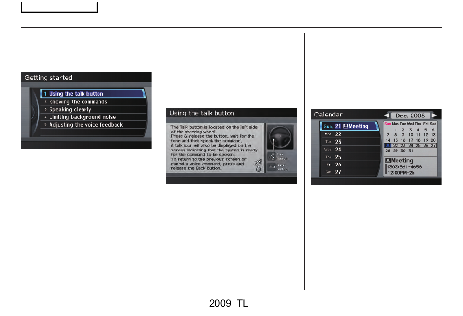 Information features, 2009 tl | Acura 2009 TL Navigation User Manual | Page 86 / 172