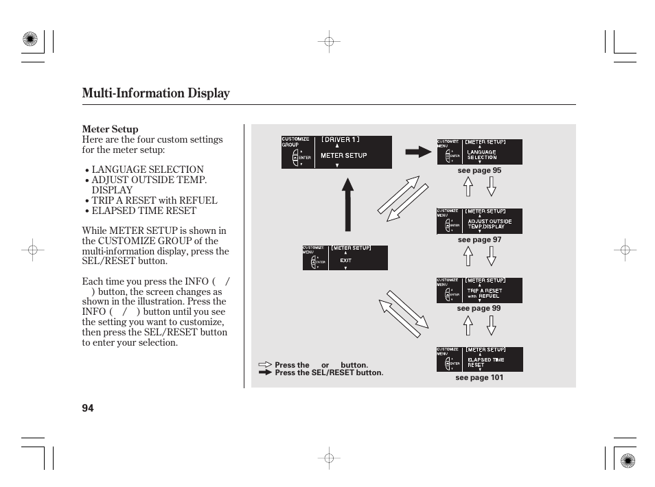 Multi-information display | Acura 2011 RL User Manual | Page 100 / 562