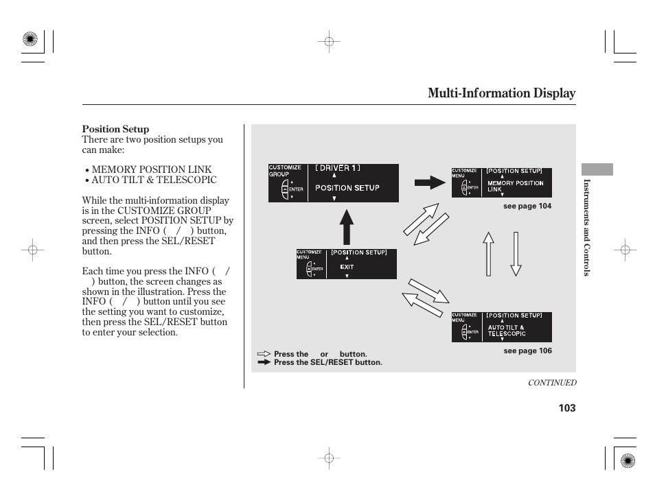 Multi-information display | Acura 2011 RL User Manual | Page 109 / 562