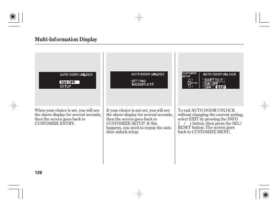 Multi-information display | Acura 2011 RL User Manual | Page 132 / 562