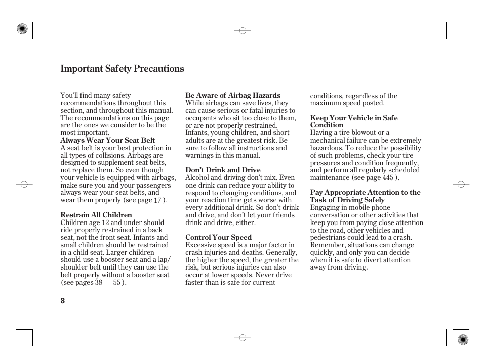 Important safety precautions | Acura 2011 RL User Manual | Page 14 / 562