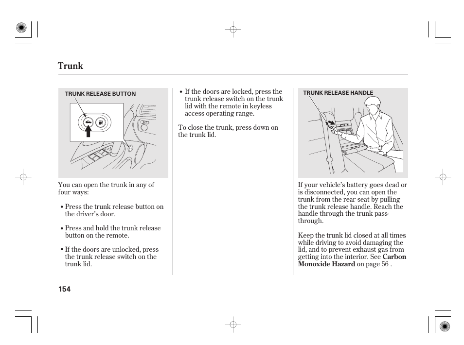 Trunk | Acura 2011 RL User Manual | Page 160 / 562