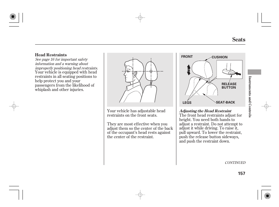 Seats | Acura 2011 RL User Manual | Page 163 / 562