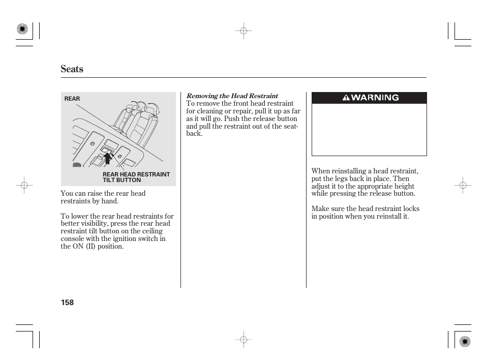 Seats | Acura 2011 RL User Manual | Page 164 / 562