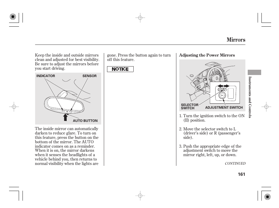 Mirrors | Acura 2011 RL User Manual | Page 167 / 562