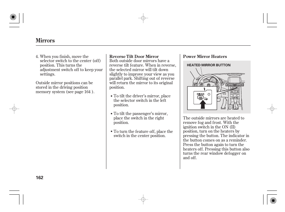 Mirrors | Acura 2011 RL User Manual | Page 168 / 562