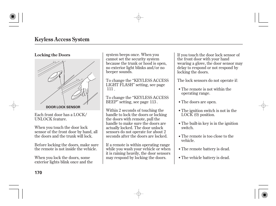 Keyless access system | Acura 2011 RL User Manual | Page 176 / 562