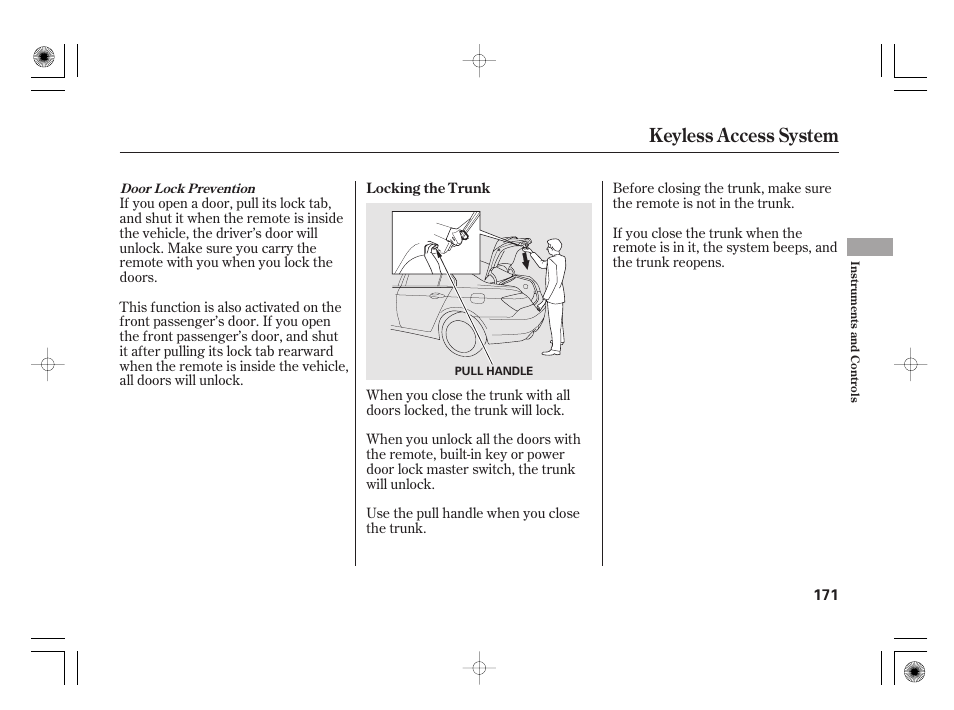 Keyless access system | Acura 2011 RL User Manual | Page 177 / 562