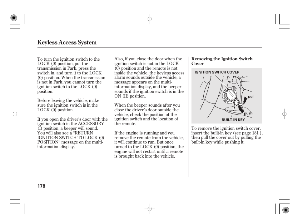 Keyless access system | Acura 2011 RL User Manual | Page 184 / 562