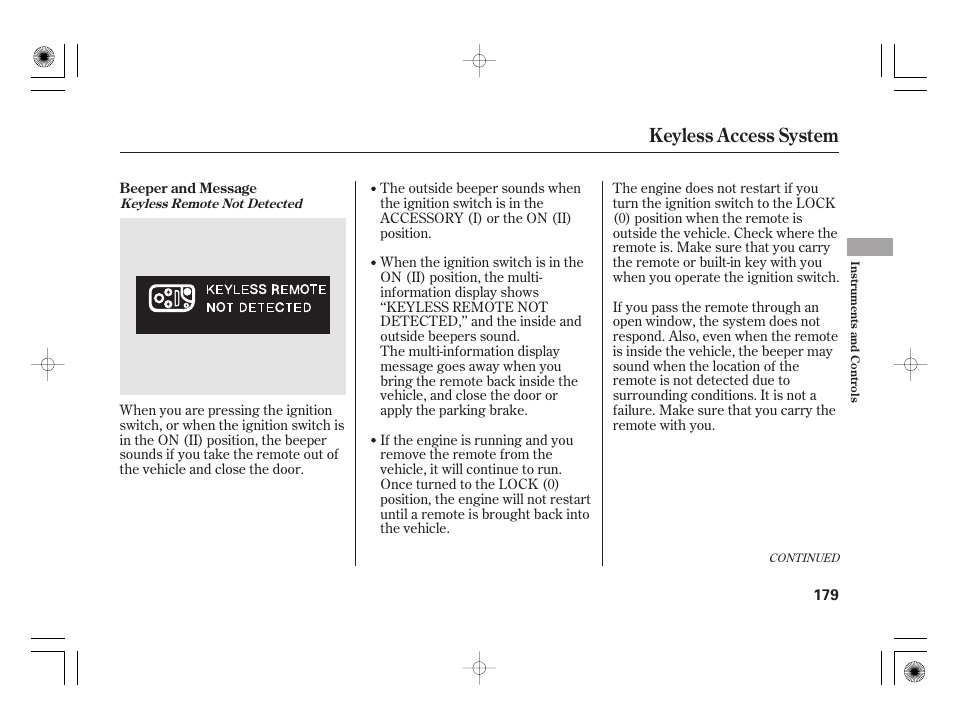 Keyless access system | Acura 2011 RL User Manual | Page 185 / 562