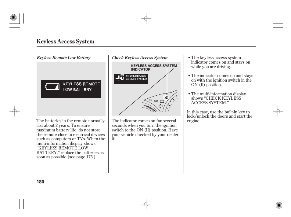 Keyless access system | Acura 2011 RL User Manual | Page 186 / 562