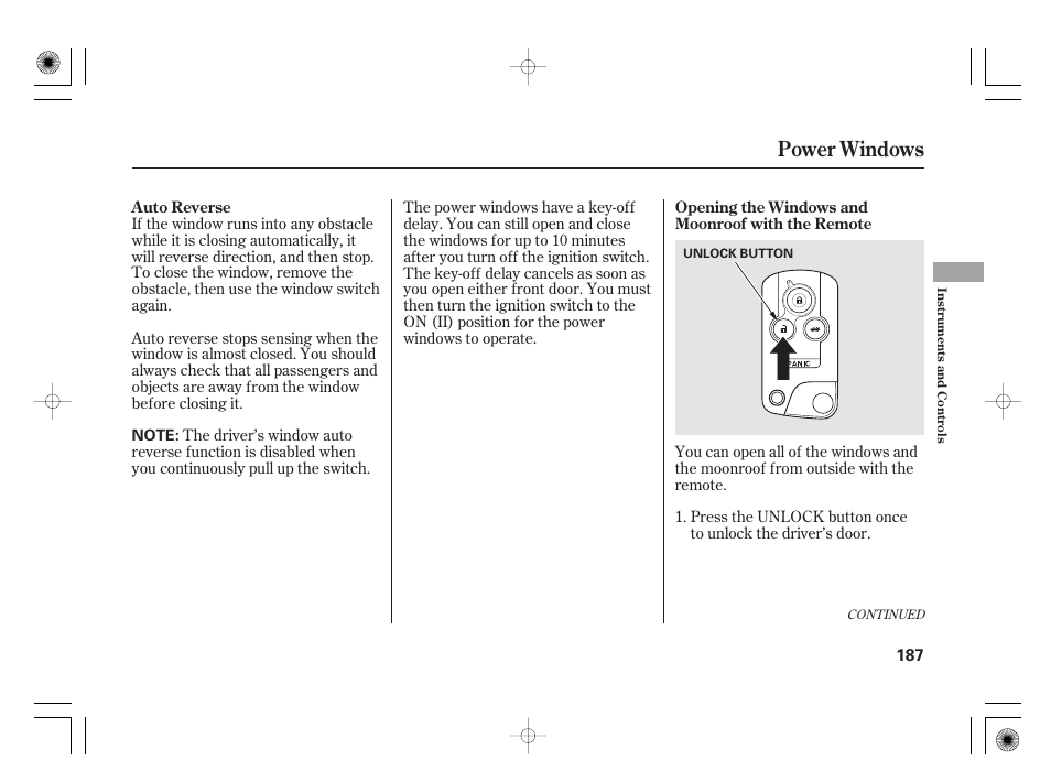 Power windows | Acura 2011 RL User Manual | Page 193 / 562