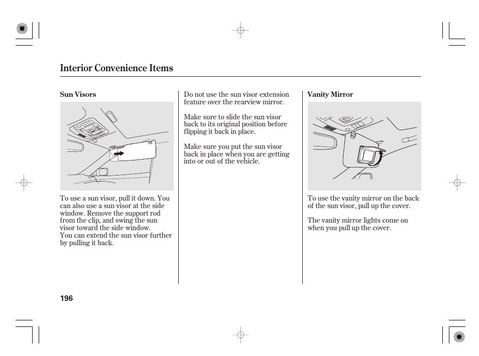 Interior convenience items | Acura 2011 RL User Manual | Page 202 / 562