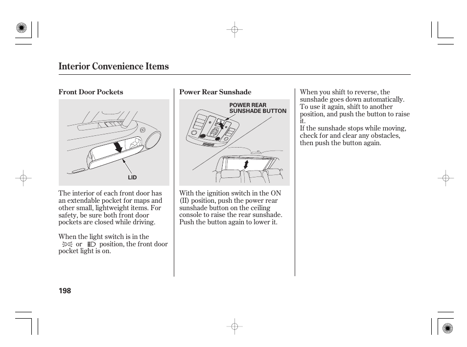 Interior convenience items | Acura 2011 RL User Manual | Page 204 / 562