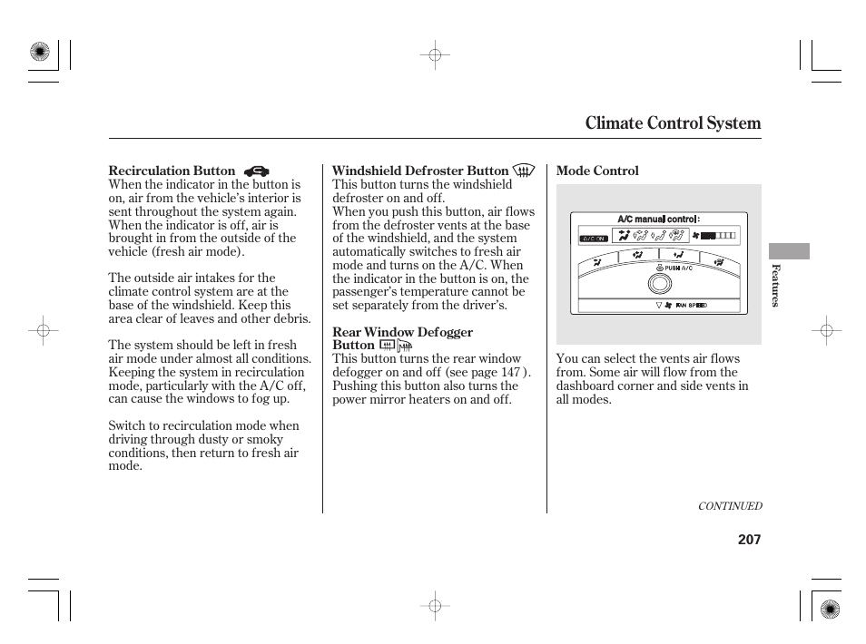 Climate control system | Acura 2011 RL User Manual | Page 213 / 562