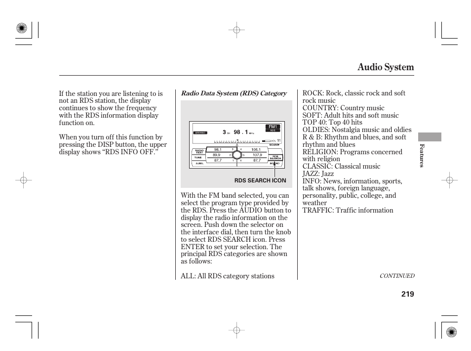 Audio system | Acura 2011 RL User Manual | Page 225 / 562