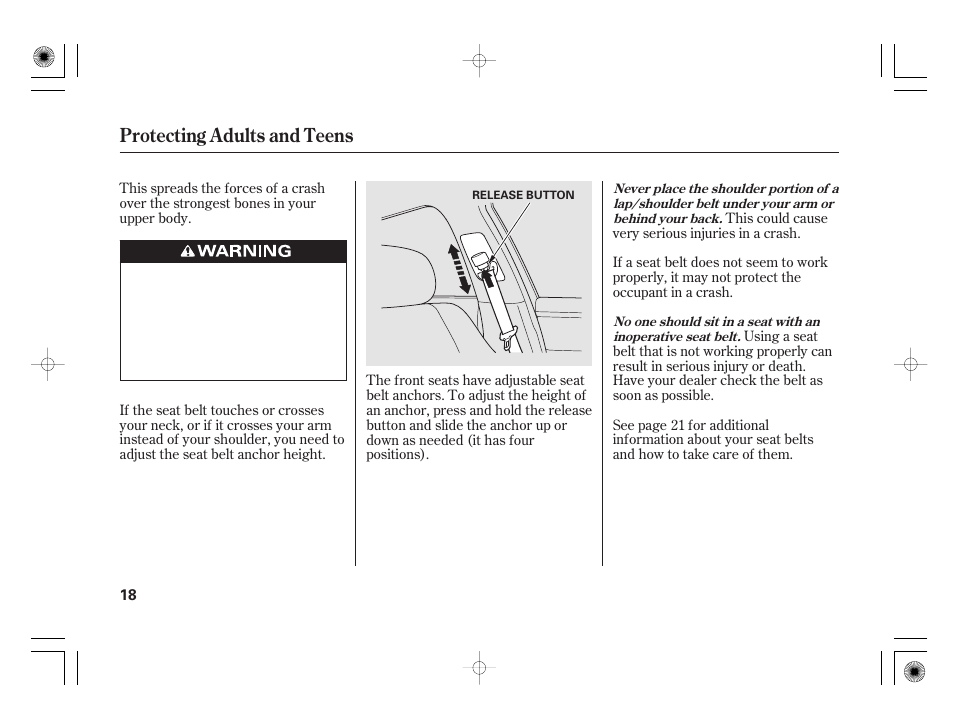 Protecting adults and teens | Acura 2011 RL User Manual | Page 24 / 562