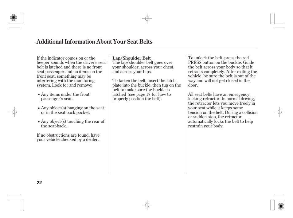 Additional information about your seat belts | Acura 2011 RL User Manual | Page 28 / 562