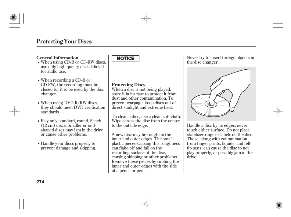 Protecting your discs | Acura 2011 RL User Manual | Page 280 / 562