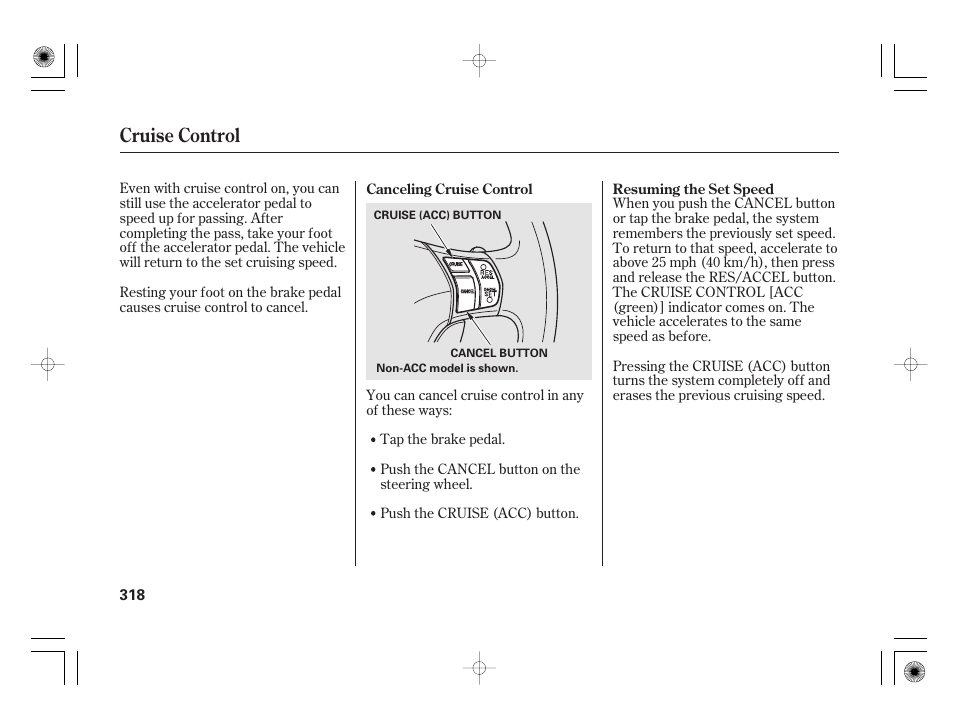 Cruise control | Acura 2011 RL User Manual | Page 324 / 562