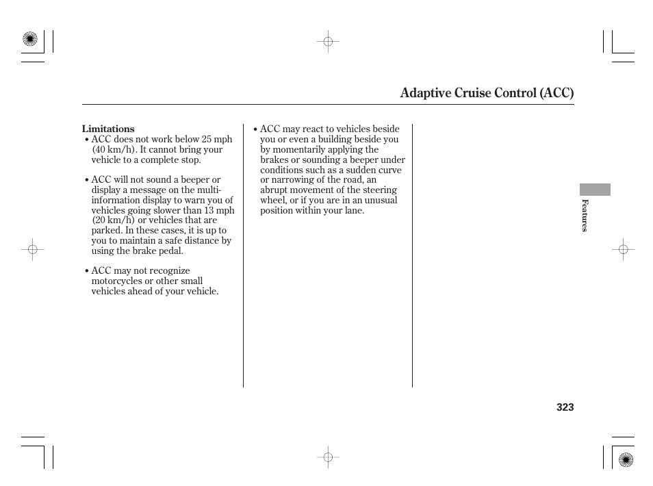 Adaptive cruise control (acc) | Acura 2011 RL User Manual | Page 329 / 562