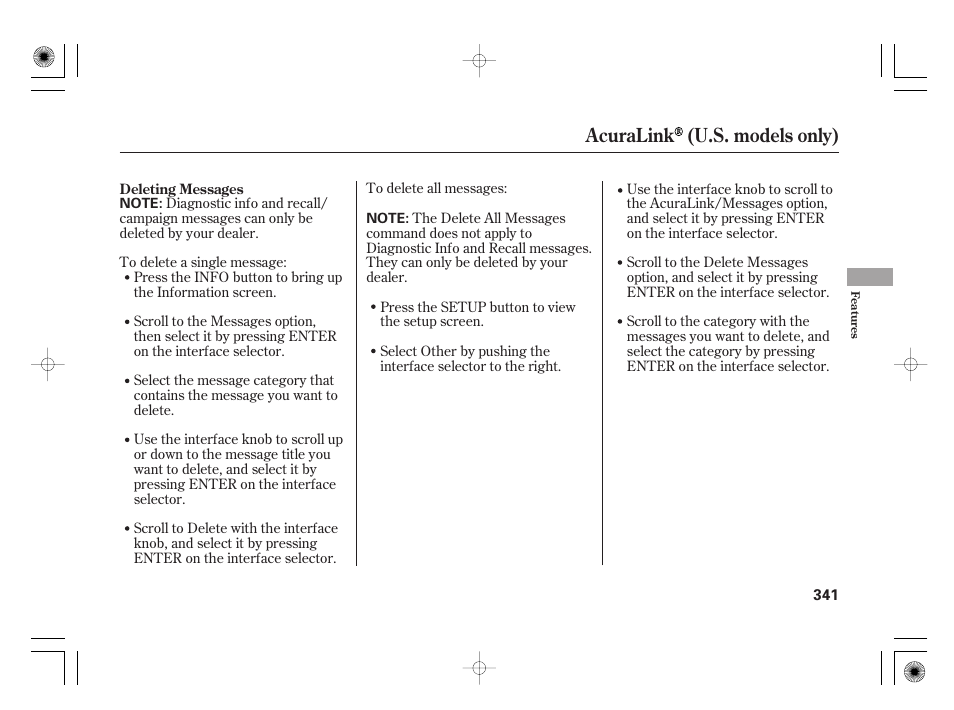 Acuralink (u.s. models only) | Acura 2011 RL User Manual | Page 347 / 562