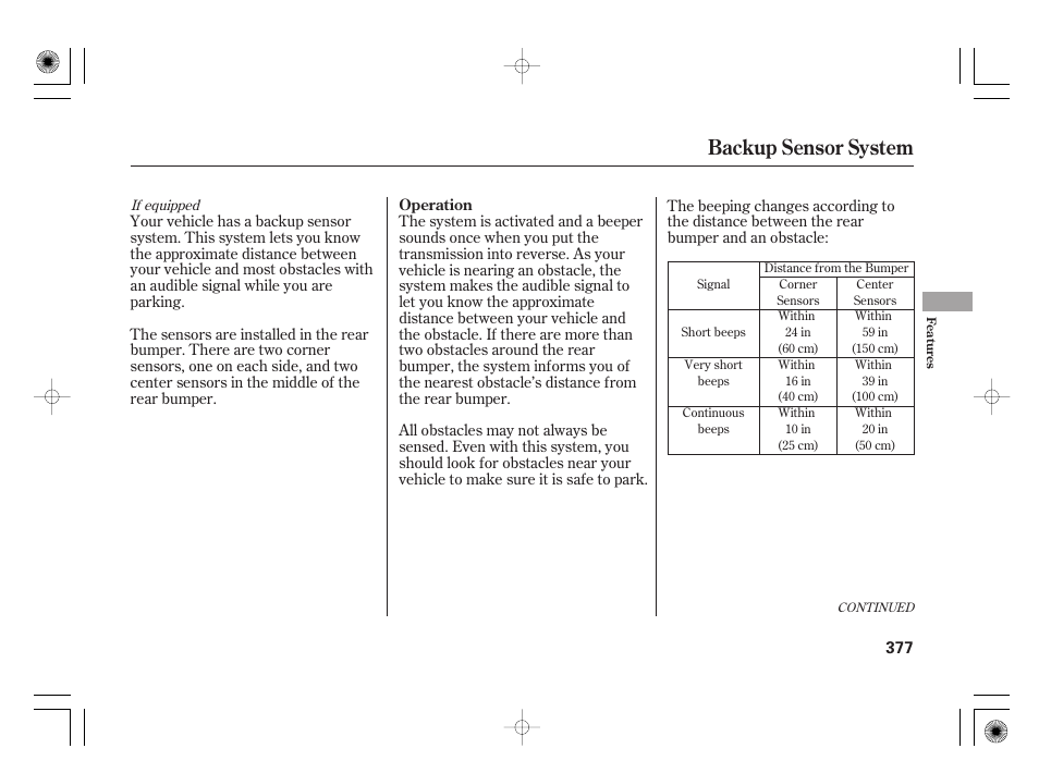 Backup sensor system | Acura 2011 RL User Manual | Page 383 / 562