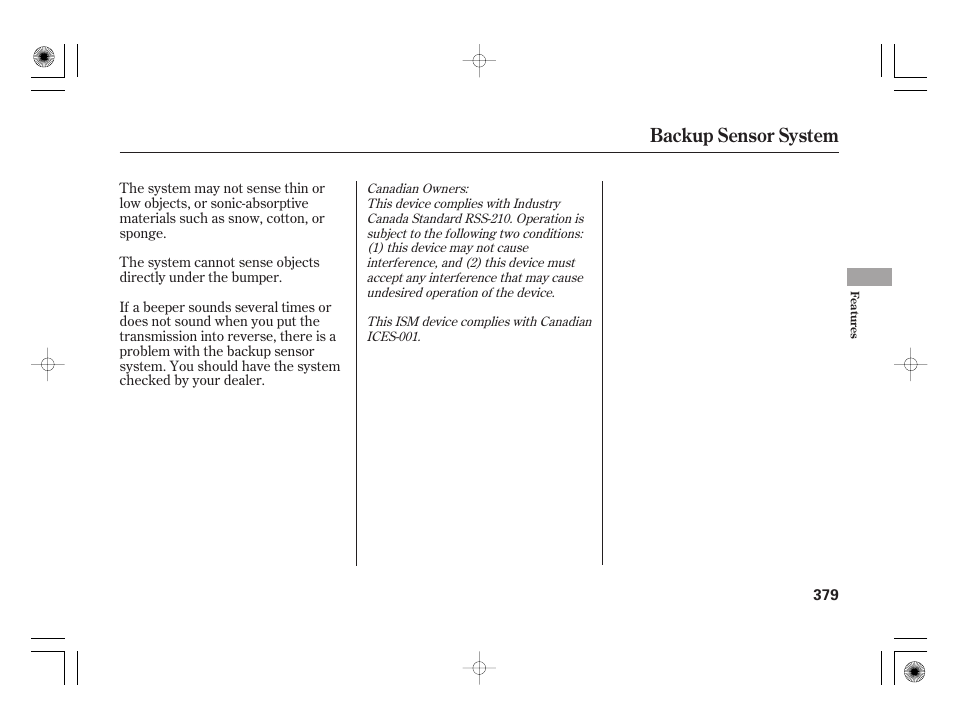 Backup sensor system | Acura 2011 RL User Manual | Page 385 / 562