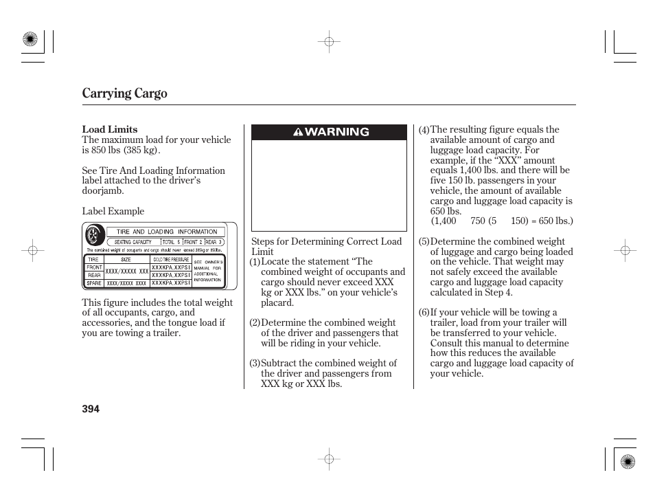 Carrying cargo | Acura 2011 RL User Manual | Page 400 / 562