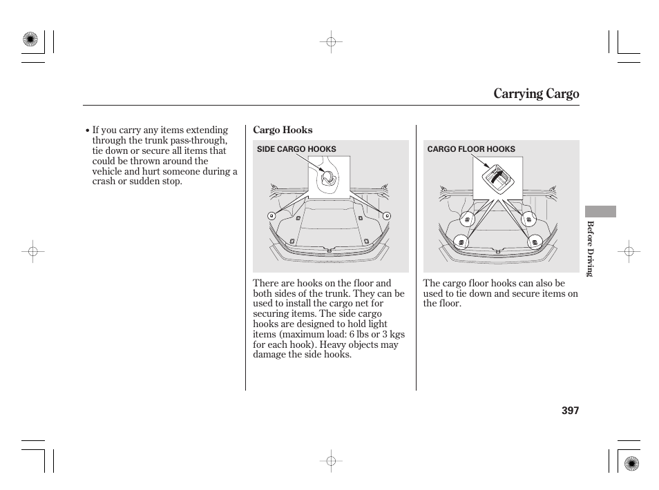 Carrying cargo | Acura 2011 RL User Manual | Page 403 / 562