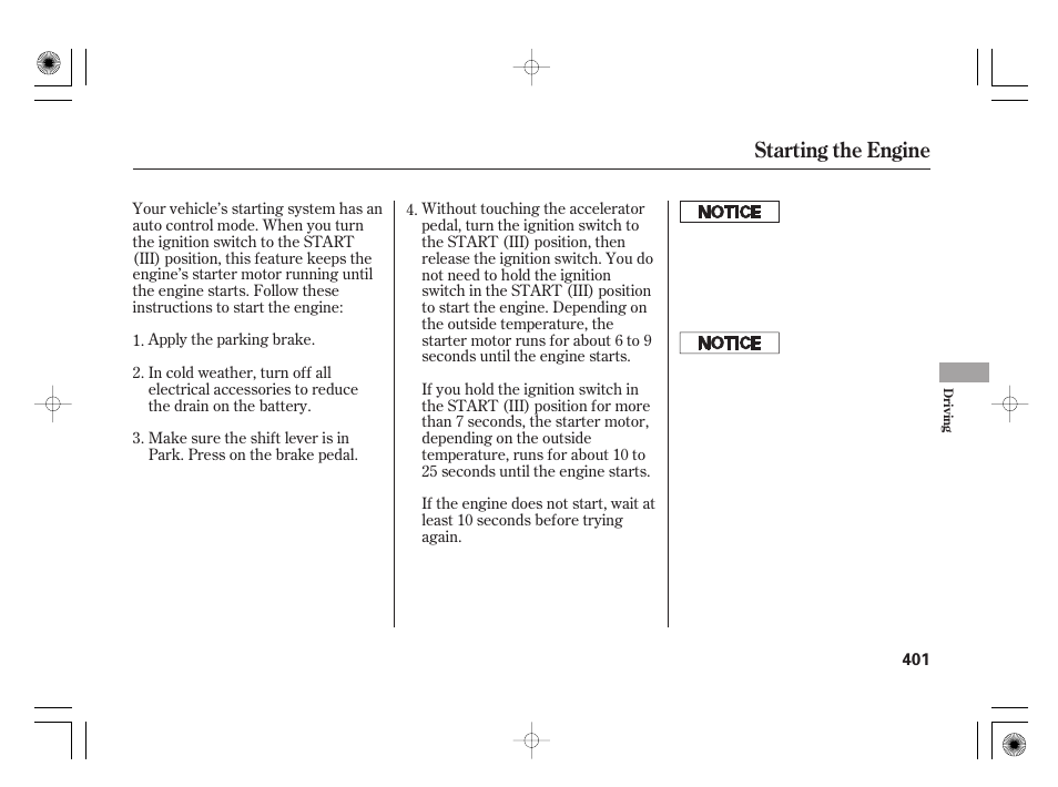 Starting the engine | Acura 2011 RL User Manual | Page 407 / 562