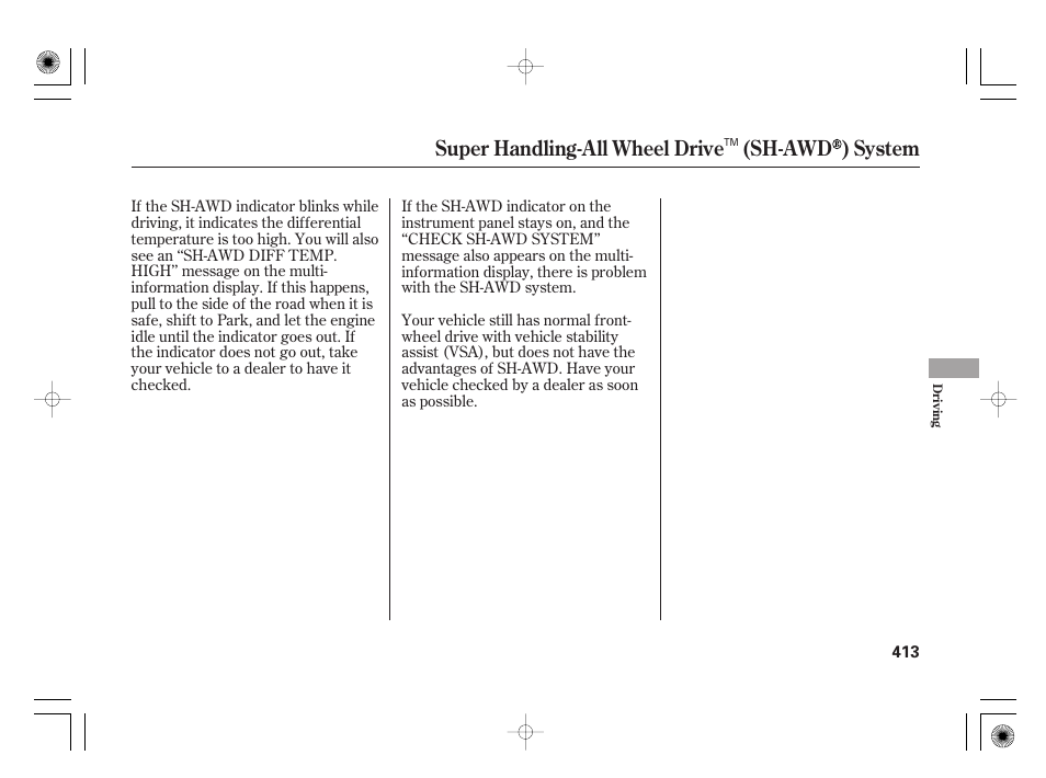 Super handling-all wheel drive (sh-awd ) system | Acura 2011 RL User Manual | Page 419 / 562